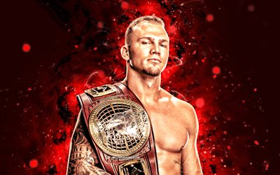 myles borne, 4k, néons rouges, wwe, créatif, lutteur américain, myles borne avec ceinture, nxt, fond abstrait orange, divertissement de lutte mondiale, lutteurs, myles borne 4k