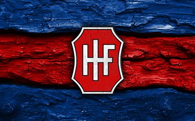 logo en bois hvidovre if, 4k, fond en bois bleu rouge, 1ère division danoise, football, logo hvidovre if, emblème hvidovre if, hvidovre if, club de football danois, hvidovre fc