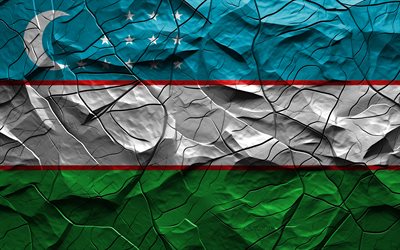 4k, Uzbekistan flag, stone texture, flag of Uzbekistan, Asia, Uzbekistan 3D flag, background with cracks, Uzbekistan