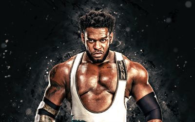 Royce Keys, 4k, white neon lights, WWE, creative, american wrestler, William Hobson, NXT, black abstract background, World Wrestling Entertainment, wrestlers, Royce Keys 4K