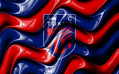 3d logo des fc tokio, 4k, blau rote 3d wellen, j1 liga, fußball, flagge des fc tokio, kreativ, logo des fc tokio, fc tokio, japanischer fußballverein, tokio fc