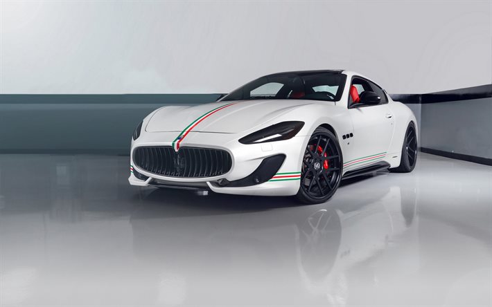 Maserati Gran Turismo, blanco de Gran Turismo, la optimización de Maserati, de Bandera italiana, Italia, Strasse Ruedas
