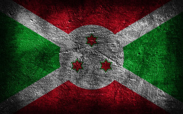 4k, le drapeau du burundi, la texture de la pierre, la pierre de fond, le jour du burundi, l art grunge, les symboles nationaux du burundi, le burundi