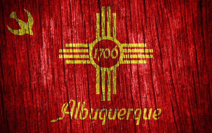 4k, bandiera di albuquerque, città americane, giorno di albuquerque, usa, bandiere di struttura in legno, albuquerque, new mexico, città degli stati uniti, albuquerque new mexico