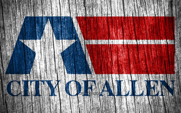 4k, 알렌의 국기, 미국 도시들, 알렌의 날, 미국, 나무 질감 깃발, 알렌 깃발, 알렌, 텍사스, 텍사스의 도시들, 미국 도시, 앨런 텍사스