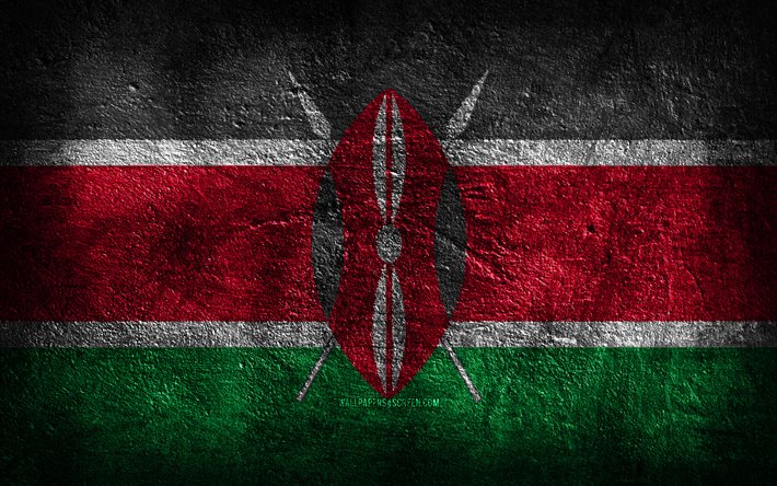 4k, le drapeau du kenya, la texture de la pierre, la pierre de fond, le jour du kenya, l art grunge, les symboles nationaux du kenya, le kenya