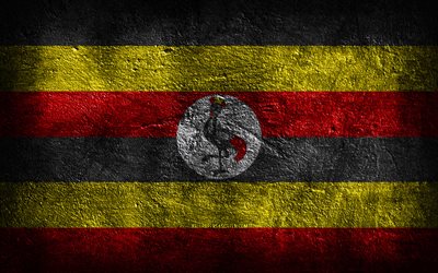 4k, ウガンダの国旗, 石の質感, ウガンダの旗, 石の背景, ウガンダの日, グランジアート, ウガンダの国家のシンボル, ウガンダ