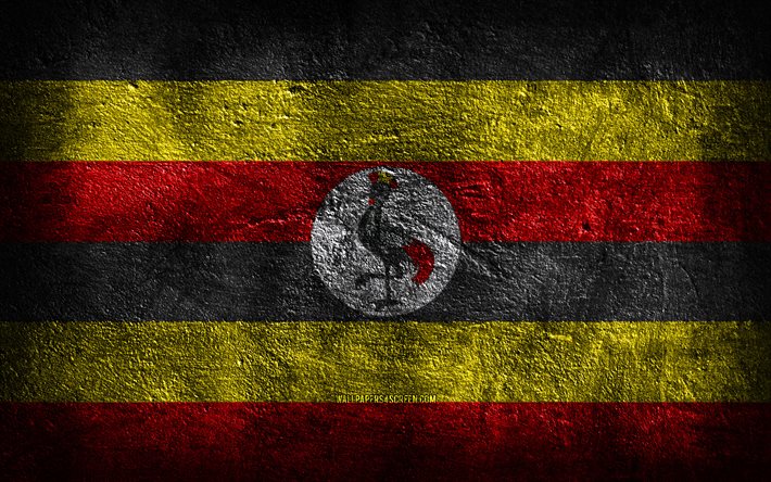4k, bandera de uganda, textura de piedra, fondo de piedra, día de uganda, arte grunge, símbolos nacionales de uganda, uganda