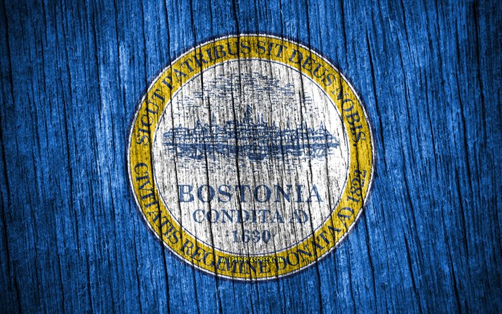 4k, drapeau de boston, villes américaines, jour de boston, états-unis, drapeaux de texture en bois, boston, état du massachusetts, villes du massachusetts, boston massachusetts