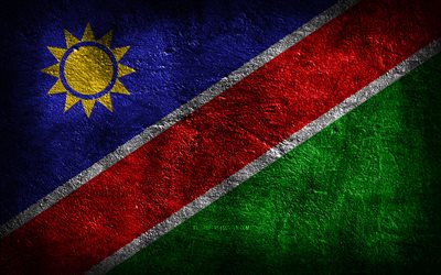 4k, Namibia flag, stone texture, Flag of Namibia, stone background, Day of Namibia, grunge art, Namibia national symbols, Namibia, African countries