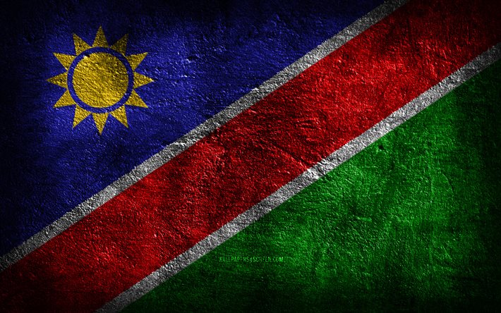 4k, bandiera della namibia, struttura di pietra, sfondo di pietra, giorno della namibia, grunge, arte, simboli nazionali della namibia, namibia, paesi africani