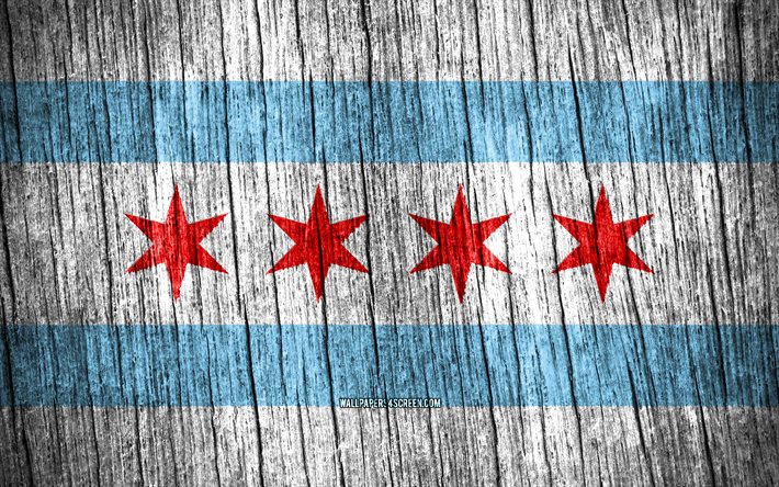4k, bandiera di chicago, città americane, giorno di chicago, usa, bandiere di struttura in legno, chicago, stato dell illinois, città dell illinois, città degli stati uniti, chicago illinois