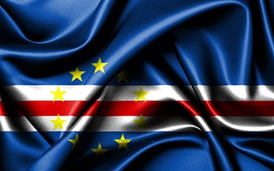 Cabo Verde flag, 4K, African countries, fabric flags, Day of Cabo Verde, flag of Cabo Verde, wavy silk flags, Africa, Cabo Verde national symbols, Cabo Verde