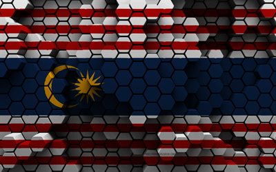 4k, Flag of Kuala Lumpur, 3d hexagon background, Kuala Lumpur 3d flag, Day of Kuala Lumpur, 3d hexagon texture, Kuala Lumpur national symbols, Kuala Lumpur, 3d background, 3d Kuala Lumpur flag