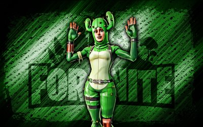 Prickly Patroller Fortnite, 4k, green diagonal background, grunge art, Fortnite, artwork, Prickly Patroller Skin, Fortnite characters, Prickly Patroller, Fortnite Prickly Patroller Skin