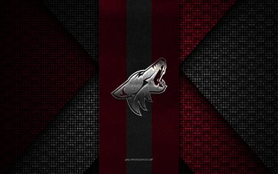 arizona coyotes, nhl, textura de punto rojo negro, logotipo de arizona coyotes, club de hockey estadounidense, emblema de arizona coyotes, hockey, arizona, ee uu