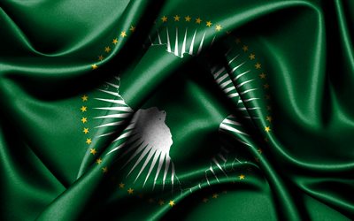 African Union flag, 4K, African countries, fabric flags, Day of African Union, flag of African Union, wavy silk flags, Africa, African Union