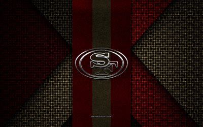 San Francisco 49ers, NFL, red gold knitted texture, San Francisco 49ers logo, American football club, San Francisco 49ers emblem, American football, San Francisco, USA