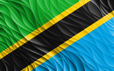 4k, Tanzanian flag, wavy 3D flags, African countries, flag of Tanzania, Day of Tanzania, 3D waves, Tanzanian national symbols, Tanzania flag, Tanzania