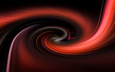 punainen abstrakti pyörre, 4k, spiraalitaustat, abstrakti pyörre, punaiset abstraktit aallot, tausta kierteellä, aaltoilevat taustat, aaltoilevat tekstuurit, aallot, tekstuurit, spiraalikuviot