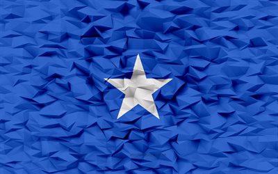 علم الصومال, 4k, 3d المضلع الخلفية, 3d المضلع الملمس, العلم الصومالي, يوم الصومال, 3d علم الصومال, الرموز الوطنية الصومالية, فن ثلاثي الأبعاد, الصومال