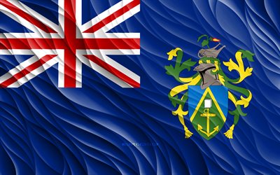 4k, Pitcairn Islands flag, wavy 3D flags, Oceanian countries, flag of Pitcairn Islands, Day of Pitcairn Islands, 3D waves, Pitcairn Islands national symbols, Pitcairn Islands