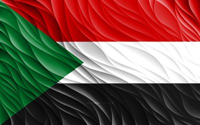 4k, العلم السوداني, أعلام 3d متموجة, الدول الافريقية, علم السودان, يوم السودان, موجات ثلاثية الأبعاد, الرموز الوطنية السودانية, السودان