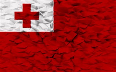 Flag of Tonga, 4k, 3d polygon background, Tonga flag, 3d polygon texture, Day of Tonga, 3d Tonga flag, Tonga national symbols, 3d art, Tonga