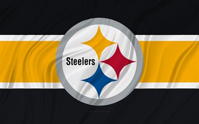 pittsburgh steelers, 4k, musta keltainen aaltoileva lippu, nfl, amerikkalainen jalkapallo, 3d kangasliput, pittsburgh steelers -lippu, amerikkalainen jalkapallojoukkue, pittsburgh steelersin logo