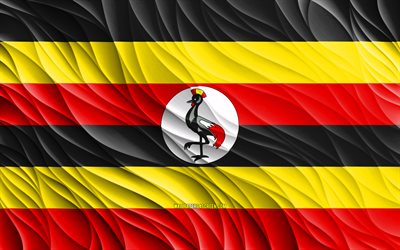 4k, युगांडा का झंडा, लहराती 3d झंडे, अफ्रीकी देश, युगांडा का दिन, 3डी तरंगें, युगांडा के राष्ट्रीय प्रतीक, युगांडा