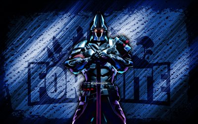 Ultima Knight with Axe Fortnite, 4k, blue diagonal background, grunge art, Fortnite, artwork, Ultima Knight with Axe Skin, Fortnite characters, Ultima Knight with Axe, Fortnite Ultima Knight with Axe Skin