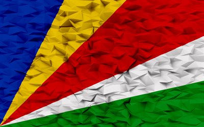 bandera de seychelles, 4k, fondo de polígono 3d, textura de polígono 3d, día de seychelles, bandera de seychelles 3d, símbolos nacionales de seychelles, arte 3d, seychelles