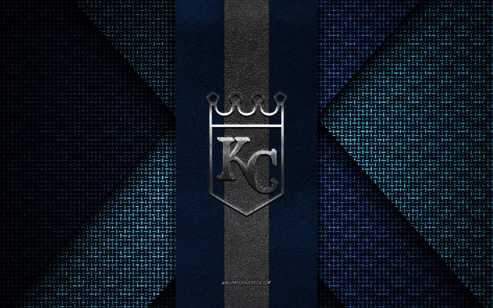 kansas city royals, mlb, blau-weiße strickstruktur, logo der kansas city royals, american baseball club, emblem der kansas city royals, baseball, kansas city, usa