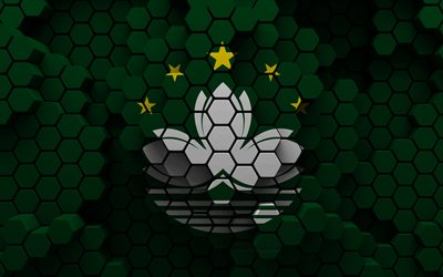 4k, Flag of Macau, 3d hexagon background, Macau 3d flag, Day of Macau, 3d hexagon texture, Macau national symbols, Macau, 3d background, 3d Macau flag