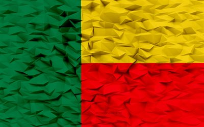 베냉의 국기, 4k, 3d 다각형 배경, 베냉 국기, 3d 다각형 텍스처, 베냉의 날, 3차원, 베냉, 기, 베냉 국가 상징, 3d 아트