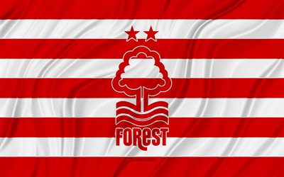 Nottingham Forest FC, 4K, red white wavy flag, Championship, football, 3D fabric flags, Nottingham Forest flag, soccer, Nottingham Forest logo, english football club, FC Nottingham Forest