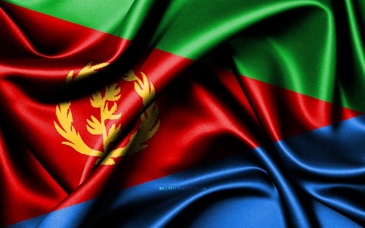eritrea-flagge, 4k, afrikanische länder, stoffflaggen, tag von eritrea, flagge von eritrea, gewellte seidenflaggen, afrika, nationale symbole von eritrea, eritrea