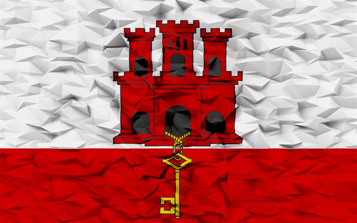 bandera de gibraltar, 4k, fondo de polígono 3d, textura de polígono 3d, día de gibraltar, bandera de gibraltar 3d, símbolos nacionales de gibraltar, arte 3d, gibraltar, países europeos
