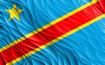 4k, Democratic Republic of Congo flag, wavy 3D flags, African countries, flag of Democratic Republic of Congo, Day of Democratic Republic of Congo, 3D waves, DR Congo national symbols, DR Congo, Democratic Republic of Congo