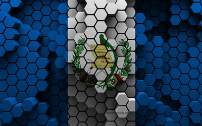 4k, グアテマラの旗, 3d六角形の背景, グアテマラ3dフラグ, グアテマラの日, 3d六角形テクスチャ, グアテマラの国家シンボル, グアテマラ, 3d背景, 3dグアテマラの国旗