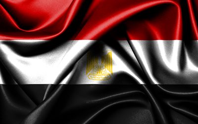 エジプトの旗, 4k, アフリカ諸国, ファブリックフラグ, エジプトの日, 波状のシルクの旗, アフリカ, エジプトの国家のシンボル, エジプト
