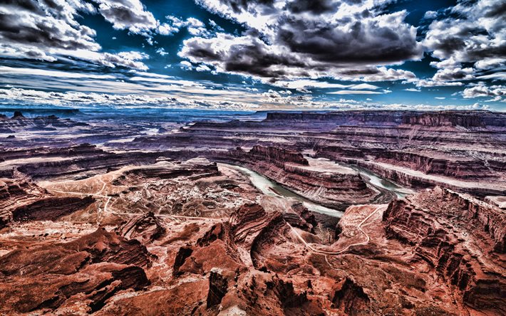 canyonlands, canyon, rocce rosse, fiume colorado, hdr, valle di montagna, parco nazionale di canyonlands, utah, usa