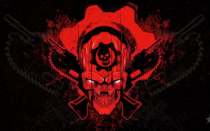 4 Gears Of war, logo, grunge kafatası