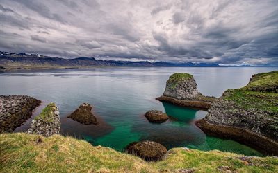 半島, アイスランド, snæfellsnes, 落ち着いた, 海岸, 石, snaefellsnes
