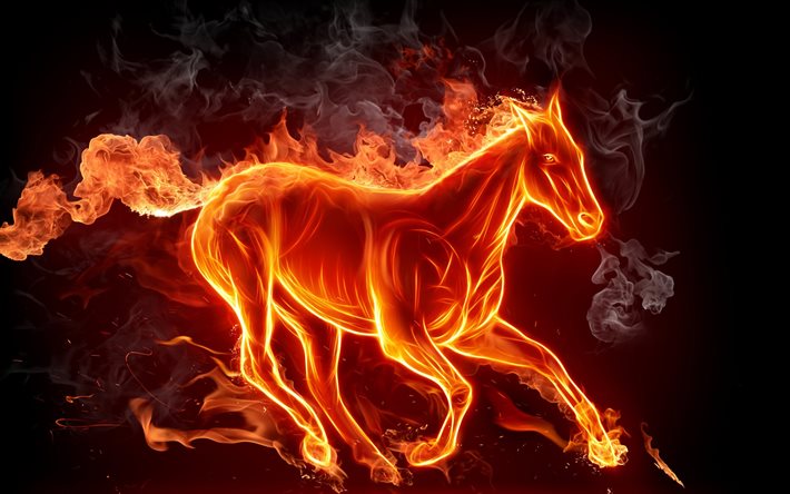 fire, horse, art
