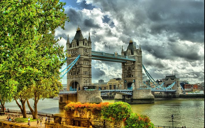 the city, the bridge, london, hdr, tower bridge
