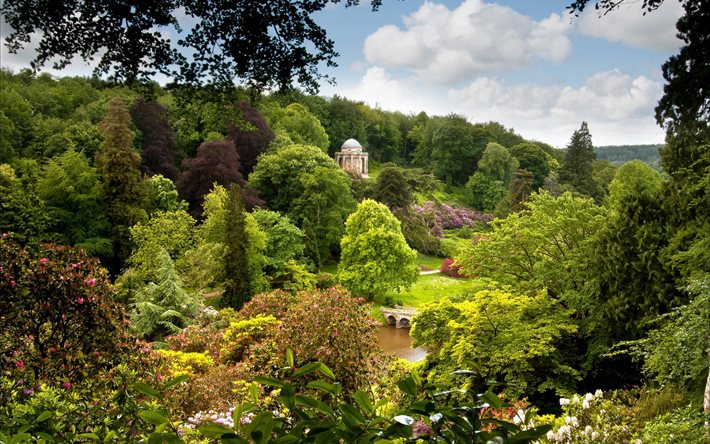 wiltshire, stourhead garden, inghilterra, la tenuta memorizzati, alberi, parco