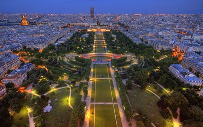 from the height, paris, night, france, the field of mars