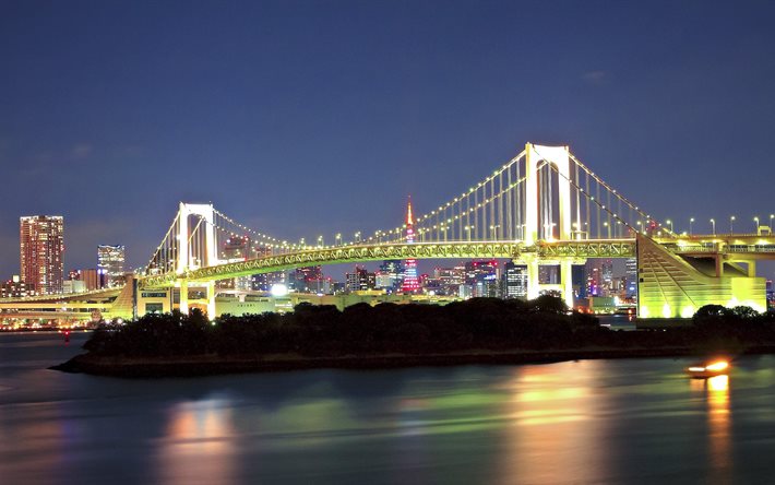 टोक्यो, जापान, minato, इंद्रधनुष पुल, ओगनि, रात