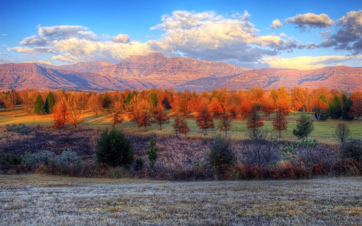 montañas, campo, otoño, árboles, paisaje